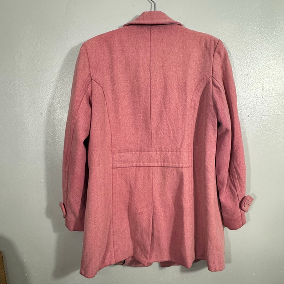 Size L Wool Blend Pink 3/4 length Women’s Button Front Jacket Pockets Merona - Picture 6 of 7